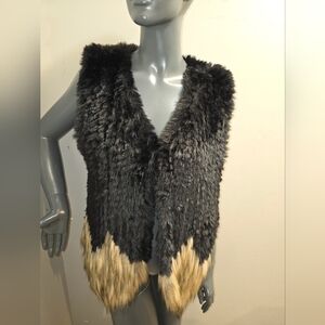 Do Everything in Love Women's Black/Beige Fur Vest -Luxe Fox Style- One Size Fit